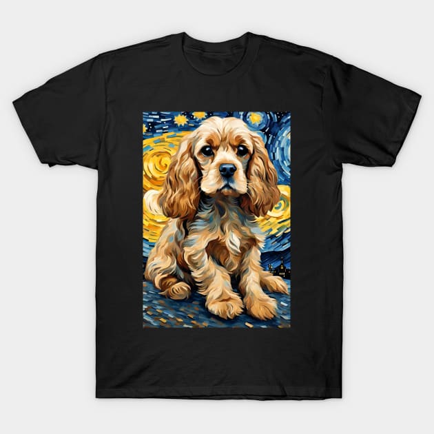 Cocker Spaniel Dog Breed Painting Dog Breed Painting in a Van Gogh Starry Night Art Style T-Shirt by Art-Jiyuu